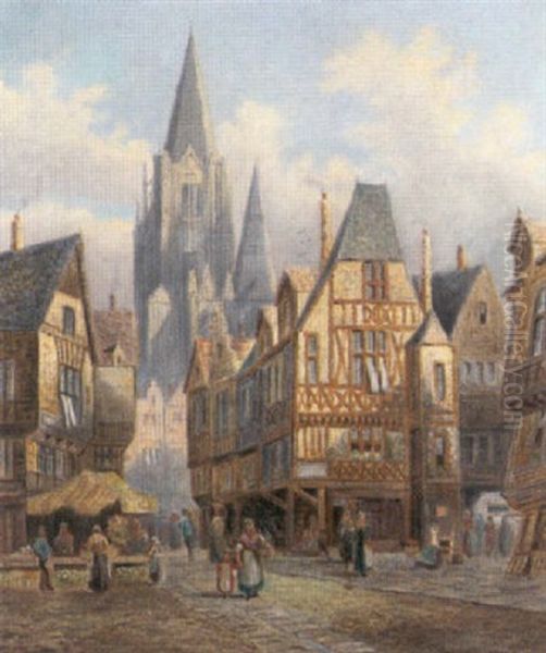 A French Market Scene Oil Painting by Thomas Matthews Rooke