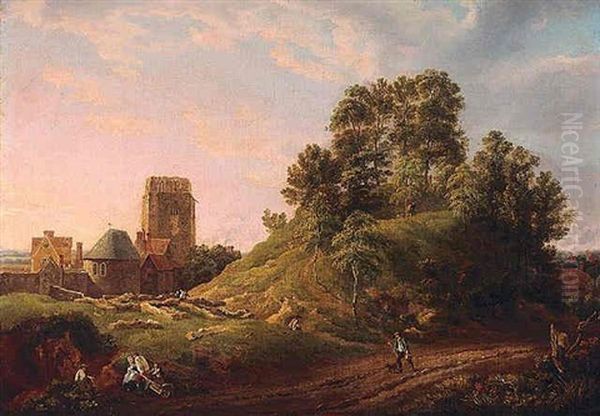 View Of Castle Hill, Oxford Oil Painting by Michel Angelo Rooker