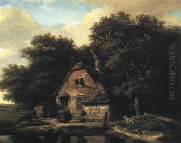 A Woodland Cottage Oil Painting by Michel Angelo Rooker