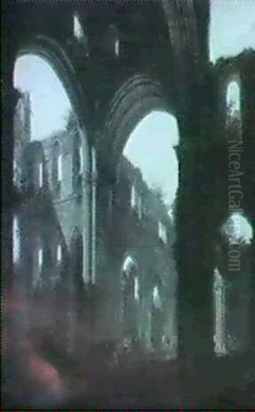 View Of Kirkstall Abbey, West Oil Painting by Michel Angelo Rooker