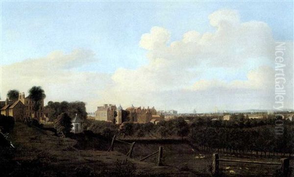 A View Of Greenwich From The Meadows On One Tree Hill Oil Painting by Michel Angelo Rooker