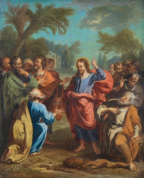 Christ Giving The Keys To Saint Peter Oil Painting by Jacob Ignatius Roore