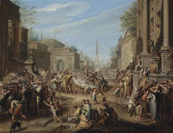 The Turmoils In Rome After The Death Of Caesar Oil Painting by Jacob Ignatius Roore