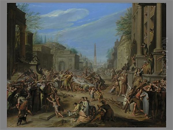 Der Tumult In Rom Nach Caesars Tod Im Jahre 44 V. Chr. Oil Painting by Jacob Ignatius Roore