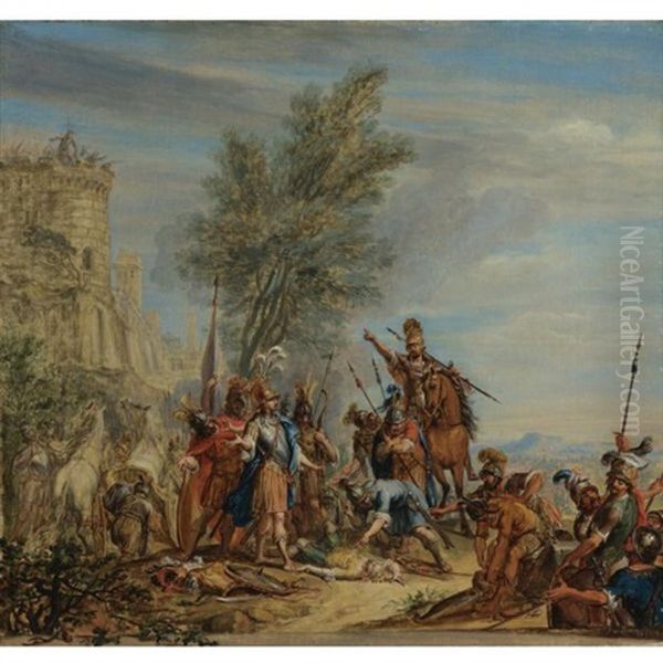 Ajax And Achilles Oil Painting by Jacob Ignatius Roore