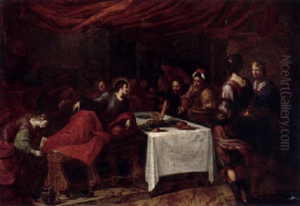 Mary Magdalen Washing Christ`s Feet In The House Of Simon The Pharisee Oil Painting by Jacob Ignatius Roore