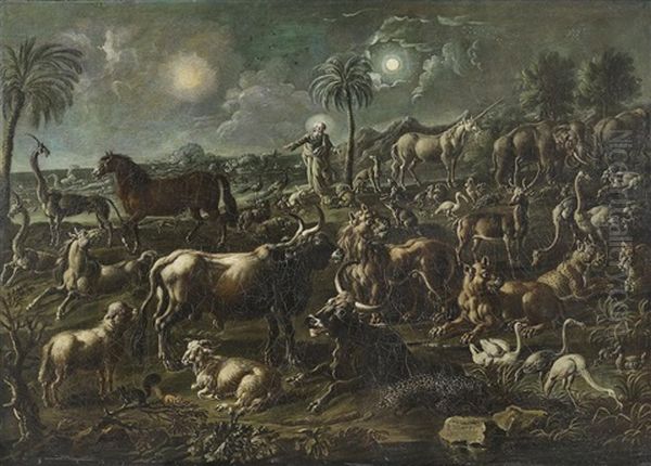 The Creation Of The Animals; And Noah's Ark (2) Oil Painting by Cajetan Roos