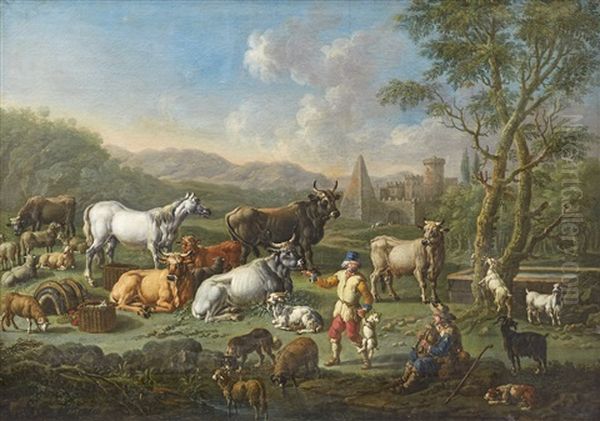 Landscape With Animals Oil Painting by Cajetan Roos