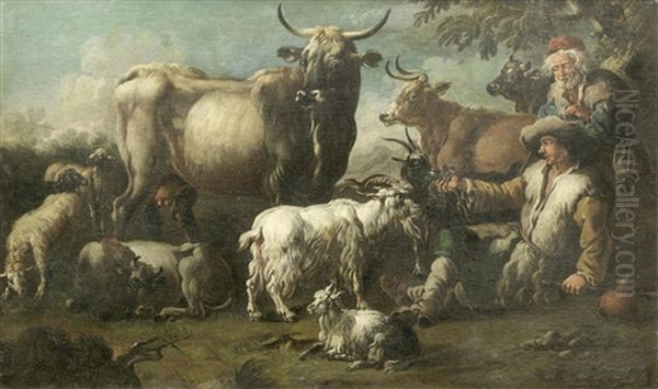 Drovers With Their Flock Oil Painting by Cajetan Roos