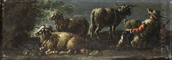 A Shepherd Tending His Flock Oil Painting by Cajetan Roos