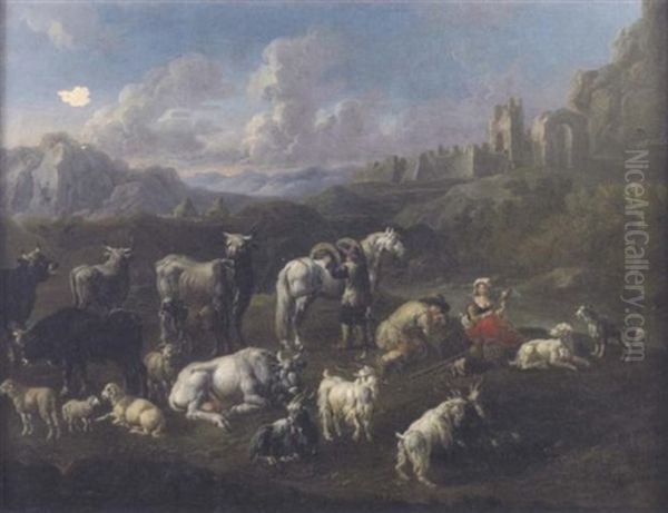 Moutons Dans Un Paysage Oil Painting by Cajetan Roos