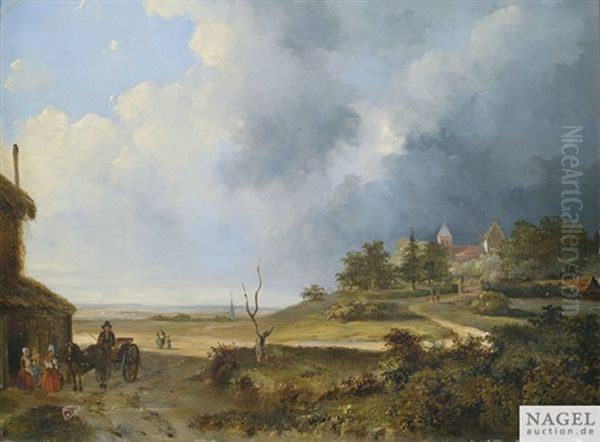 Weite Hollandische Landschaft Mit Gehoft Und Herrenhaus Auf Einer Anhohe Oil Painting by Cornelis Francois Roos