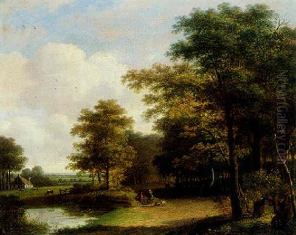 Landskab Og Vej Gennem Skoven Oil Painting by Cornelis Francois Roos