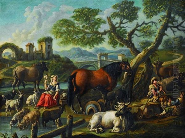 Pastorale Szene Oil Painting by Jacob (Rosa di Napoli) Roos