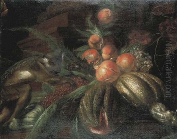 Nature Morte Au Singe Et Aux Fruits Oil Painting by Jacob (Rosa di Napoli) Roos