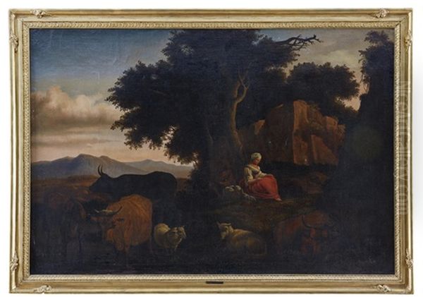 Landskap Med Rastande Par Och Boskap Oil Painting by Johann Heinrich Roos