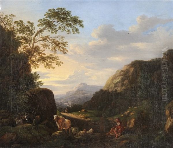 Sudliche Landschaft Mit Hirt Und Herde Oil Painting by Johann Heinrich Roos