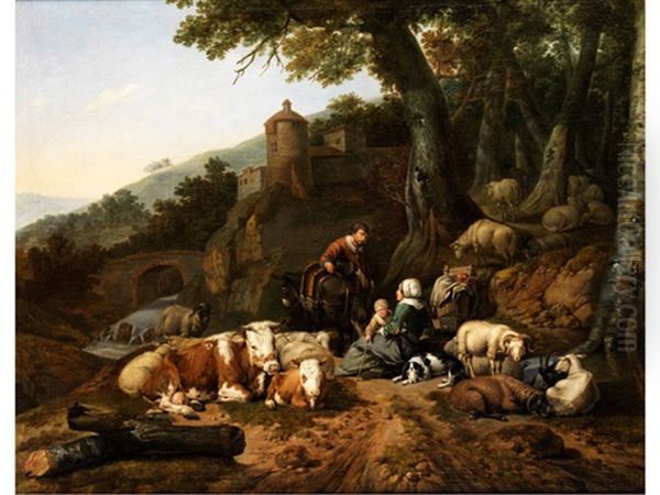 Hirtenfamilie Und Herde Bei Der Rast Oil Painting by Johann Heinrich Roos