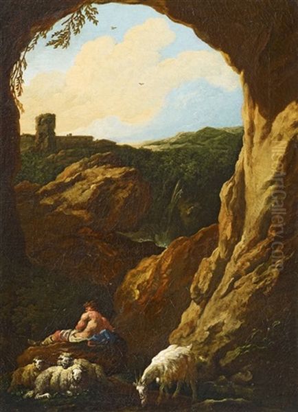 Sudliche Landschaft Mit Burgruine Und Einem Hirten Oil Painting by Johann Heinrich Roos