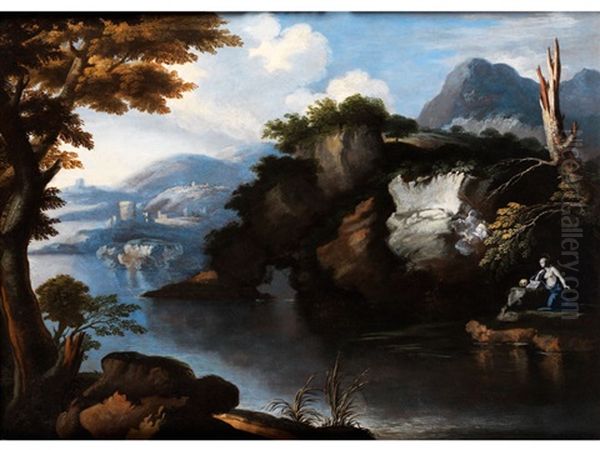 Grosse, Felsige Kustenlandschaft Mit Der Busserin Maria Magdalena Oil Painting by Johann Heinrich Roos