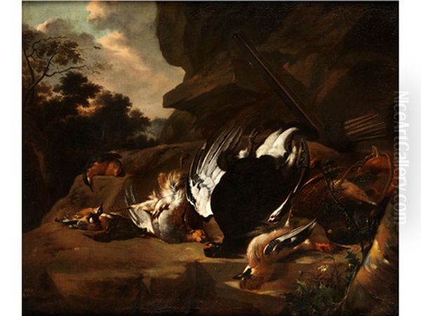 Jagdstilleben In Landschaft Oil Painting by Johann Heinrich Roos