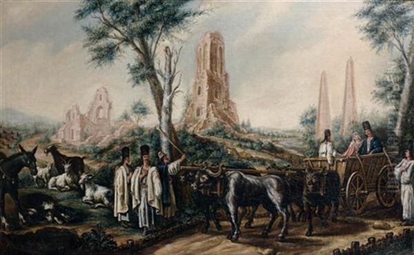 Scenes De Mariage Sur La Route Dans La Region Du Banat Oil Painting by Johann Heinrich Roos