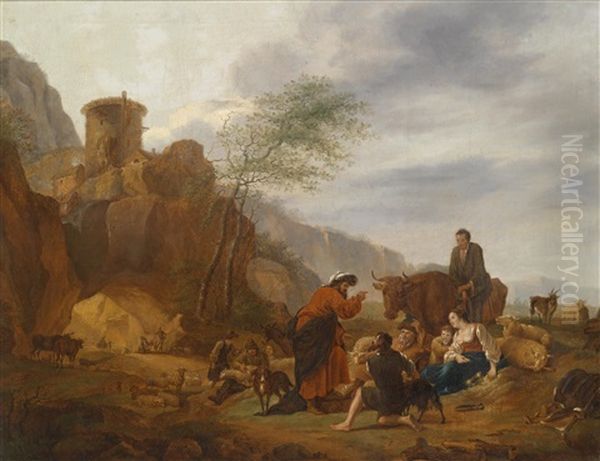 Berglandschaft Mit Lagernden Hirten Und Vieh by Johann Heinrich Roos