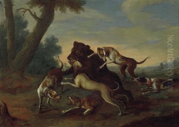 Jagdhunde Greifen Einen Baren An Oil Painting by Johann Heinrich Roos