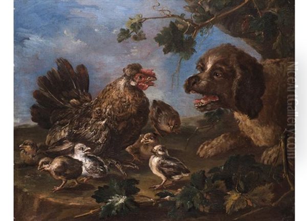 Hofhund Und Federvieh Oil Painting by Johann Heinrich Roos