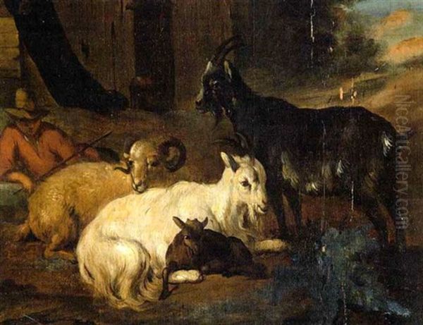 Hirte Mit Ziegen Oil Painting by Johann Heinrich Roos