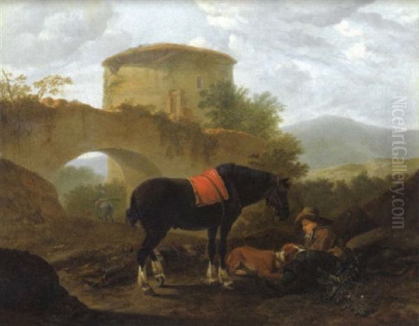 Rastender Reiter Mit Seinem Hund In Der Romischen Campagna Oil Painting by Johann Heinrich Roos