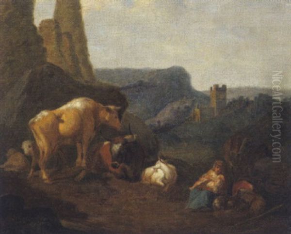 Hirtenszene In Der Romischen Campagna Oil Painting by Johann Heinrich Roos