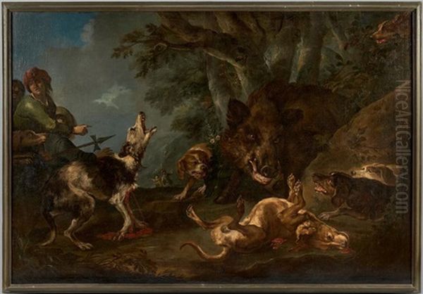 Hallali Du Sanglier, Hallali Du Cerf (2 Works) Oil Painting by Johann Melchior Roos