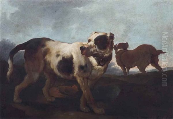 Two Dogs In A Landscape Oil Painting by Johann Melchior Roos