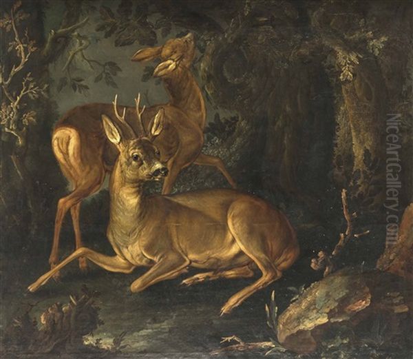 Zwei Rehe Oil Painting by Johann Melchior Roos