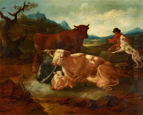 Southern Landscape With A Herd Of Cows Oil Painting by Johann Melchior Roos