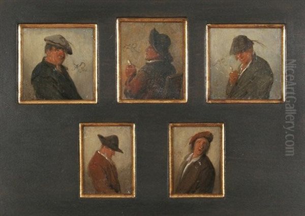 Manner Mit Verschiedenen Kopfbedeckungen (5 Works, Various Sizes) Oil Painting by Johann Melchior Roos