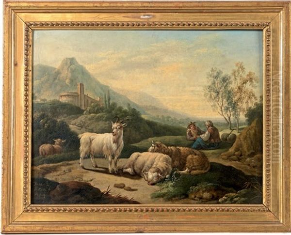 Bergers Avec Des Chevres Et Des Moutons (2 Works) Oil Painting by Joseph Roos