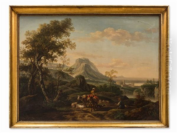 Herdsmen In A Southern Landscape Oil Painting by Joseph Roos