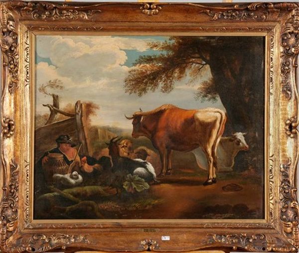 La Halte Du Paysan Et De Son Troupeau Oil Painting by Joseph Roos