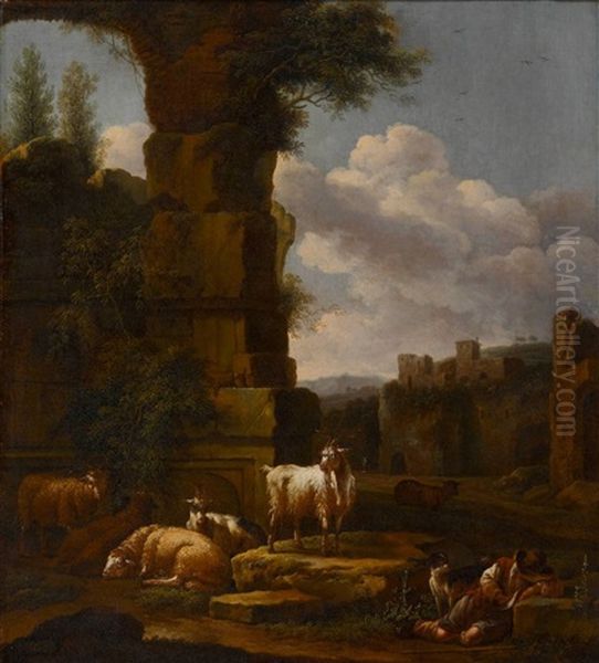 Ruhender Hirte Mit Ziegen Und Schafen Oil Painting by Joseph Roos