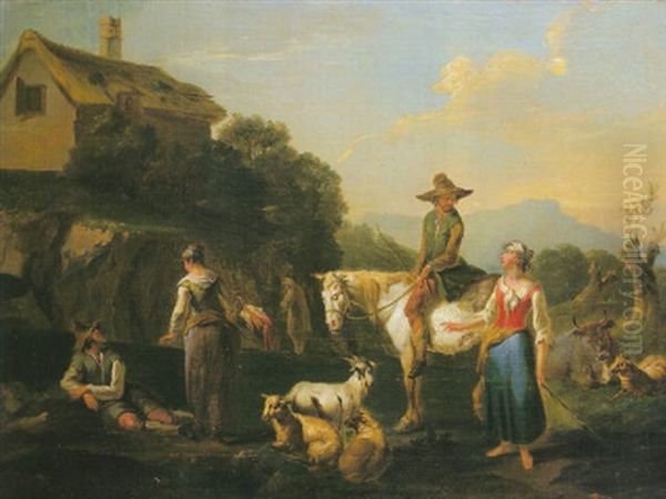 Paisaje Con Campesinos Y Cabras Oil Painting by Joseph Roos