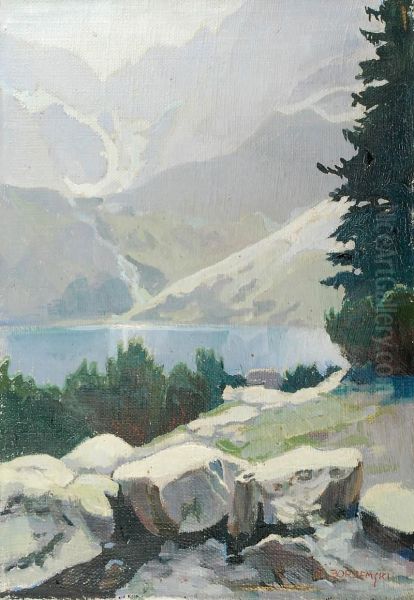 Morskie Oko Oil Painting by Otton Edward Borzemski