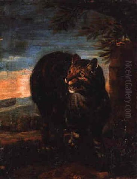 A Cat Hissing In A Landscape Oil Painting by Joseph Roos