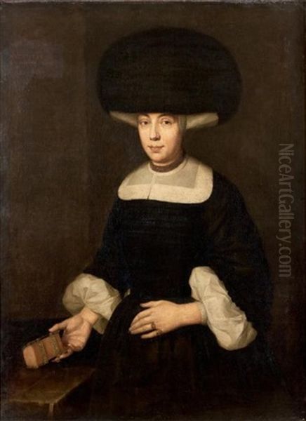 Portrait De Femme Au Bonnet De Fourrure De La Region De Francfort Oil Painting by Theodor Roos