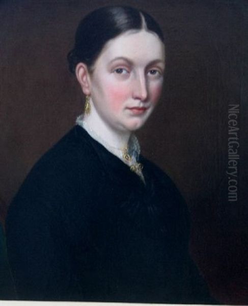 Head And Shoulders Portrait Of A Lady Oil Painting by William Roos