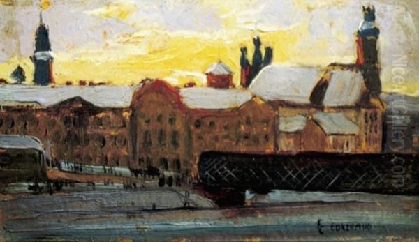 Widok Na Stare Miasto Od Pragi Oil Painting by Otton Edward Borzemski