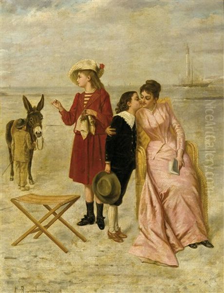 A Day On The Beach Oil Painting by Albert Roosenboom