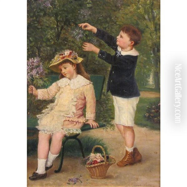 Picking Lilacs Oil Painting by Albert Roosenboom