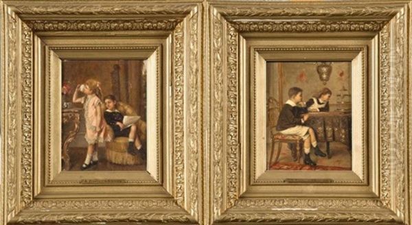 Jeunes Enfants Dans Un Interieur (pair) Oil Painting by Albert Roosenboom